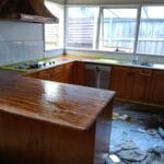 Timber benchtop preparation for painting by s and r painting group in Oakleigh.