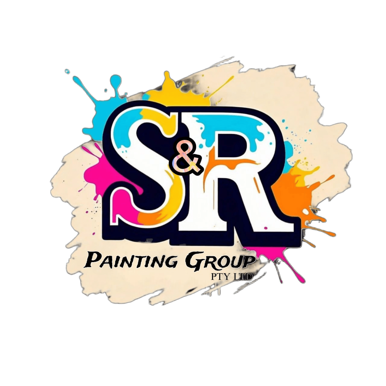 S and R Painting Group Pty Ltd official company logo featuring colorful paint splatters for professional painters in Southeast Melbourne.