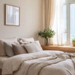 Professionally painted modern bedroom featuring soft lavender walls and a crisp white ceiling by S and R Painting Group in Keysborough and Noble Park.